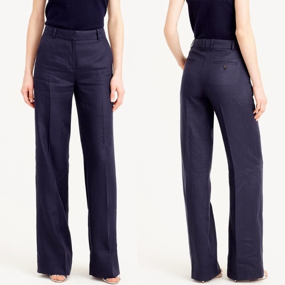 J. Crew Pants - J Crew Full-length Linen Wide Leg Pant Navy Blue